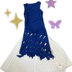 Two piece coord: Klein blue dress/top + white midi skirt
